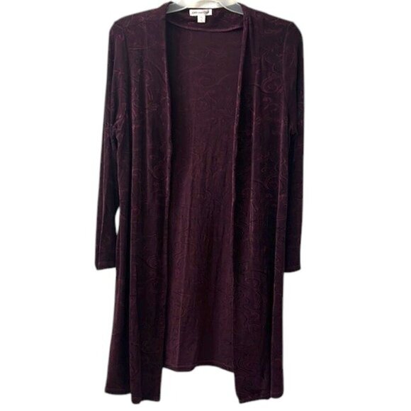 Coldwater Creek Burgundy Paisley Printed Long Straight Open Cardigan XL - Picture 1 of 11